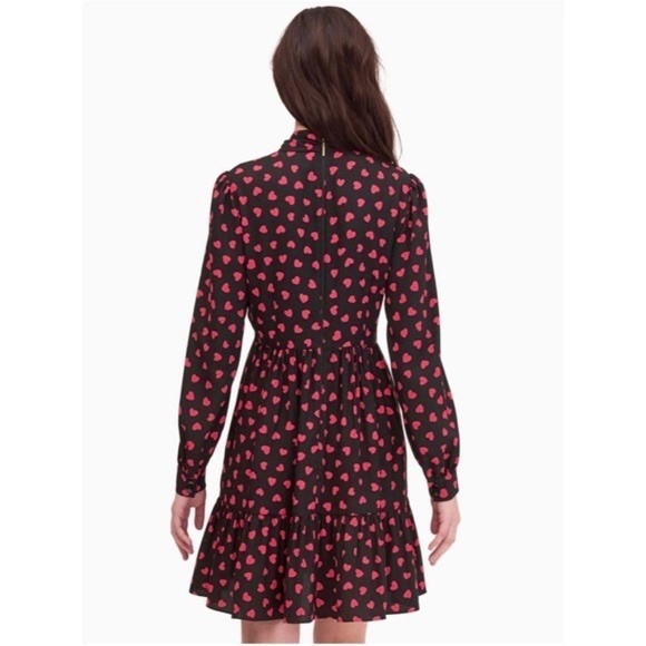 KATE SPADE New York Heartbeat Tie Neck Shirtdress Black Pink Hearts Heart 10 - Picture 8 of 14